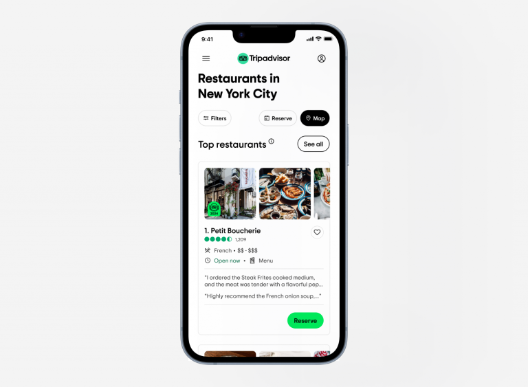 Restaurant list page on mobile